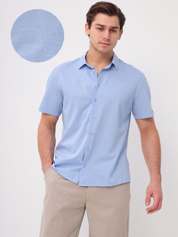 Men's knitted short sleeve body shirt GREG G143-PD-LT3358 (blue)