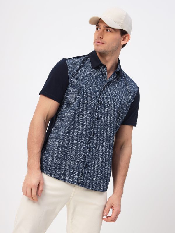 Men's knitted short sleeve body shirt GREG G143-KD1467T-SNM30217 (blue)