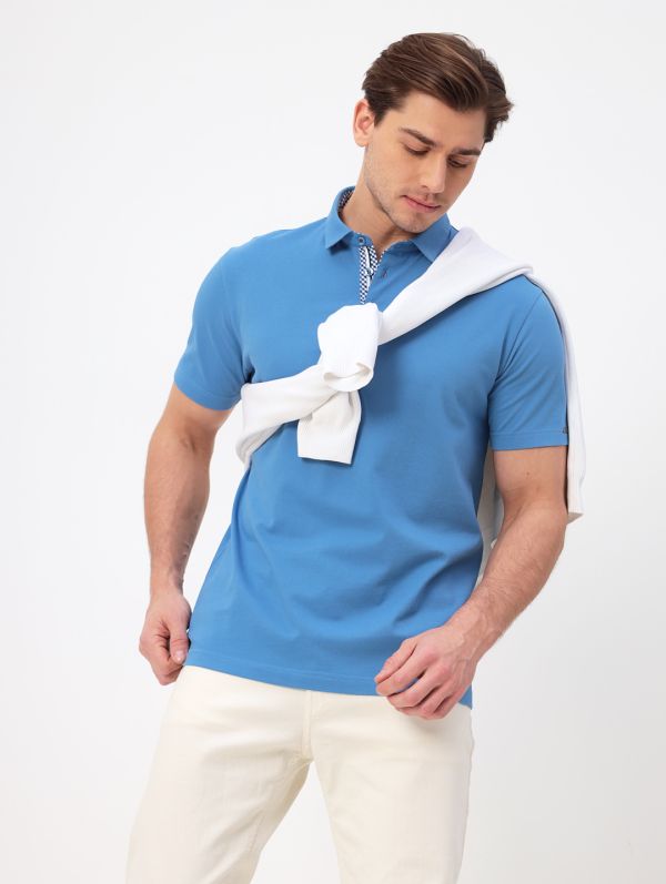 Men's jumper with polo collar short sleeve GREG G144-PO1246T-SA5047 (jeans)