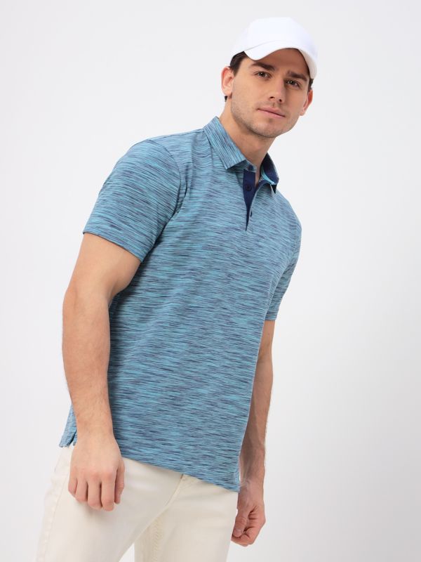 Men's jumper with polo collar short sleeve GREG G144-KM1246T-OR1051 (turquoise)